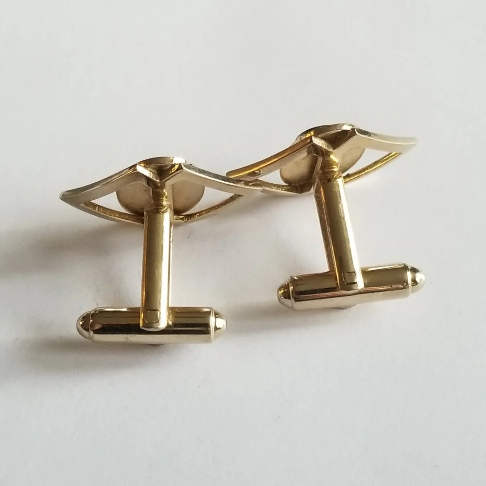 Vintage cufflinks by Dante pale gold tone metal green stone cabochons